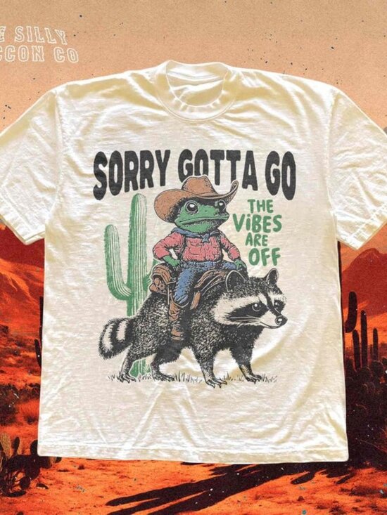 Tops - Cowboy Frog Riding Raccoon Shirt, The Vibes Are Off Weird Tee